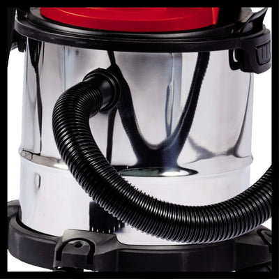 Einhell TC-VC 1812 S Nass-Trockensauger (1.250 W Leistung, 36mm Schlauchsystem, 12 l Edelstahlbehälter, Schaumstofffilter, umfangr. Düsenzubehör), Rot, Schwarz, Weiss