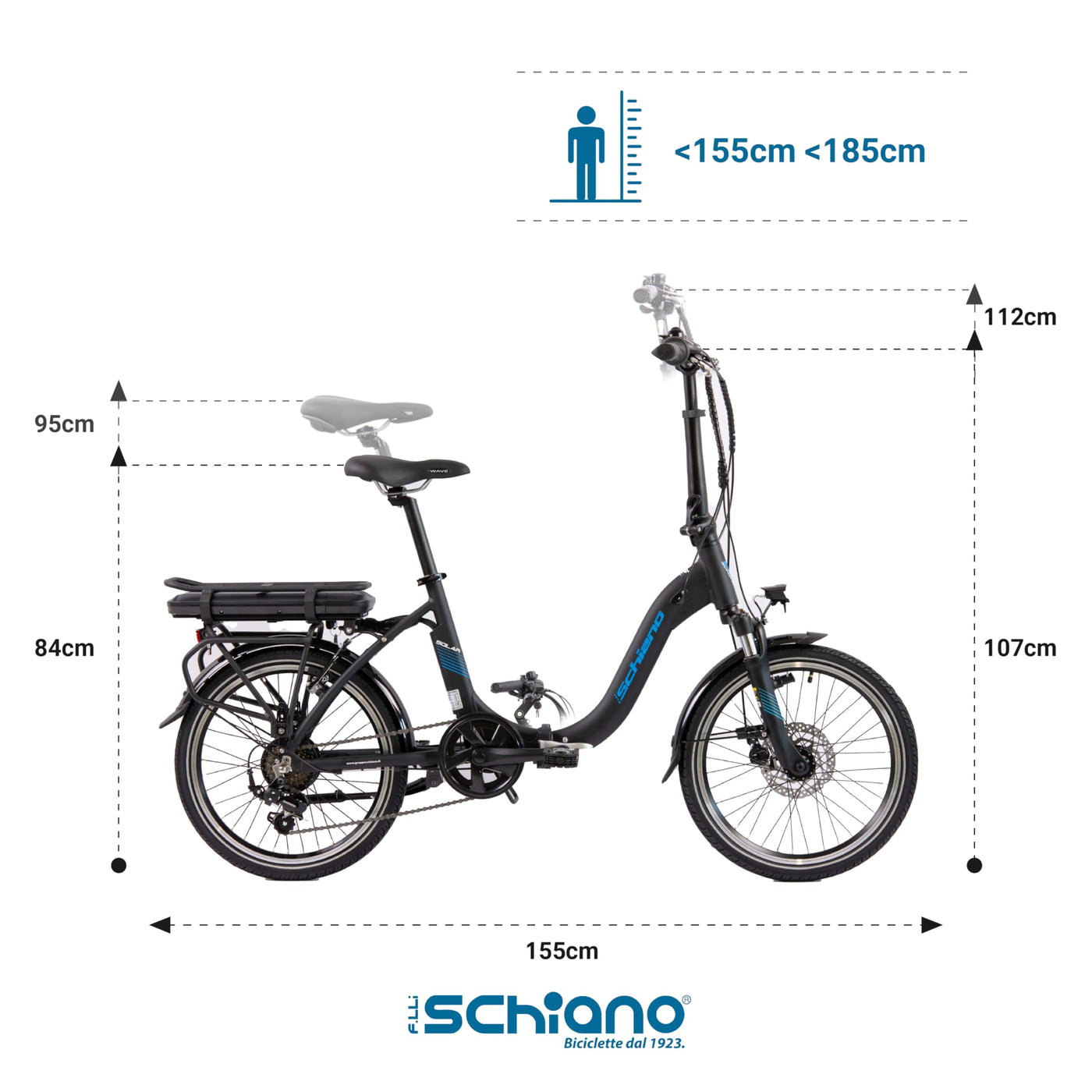 F.lli Schiano Solar, E Bike Klappbar 20 Zoll, 36V 10.4Ah Abnehmbarer Akku, Motor 250W 40Nm, Klapprad Ebike für Herren/Damen, Schwarz