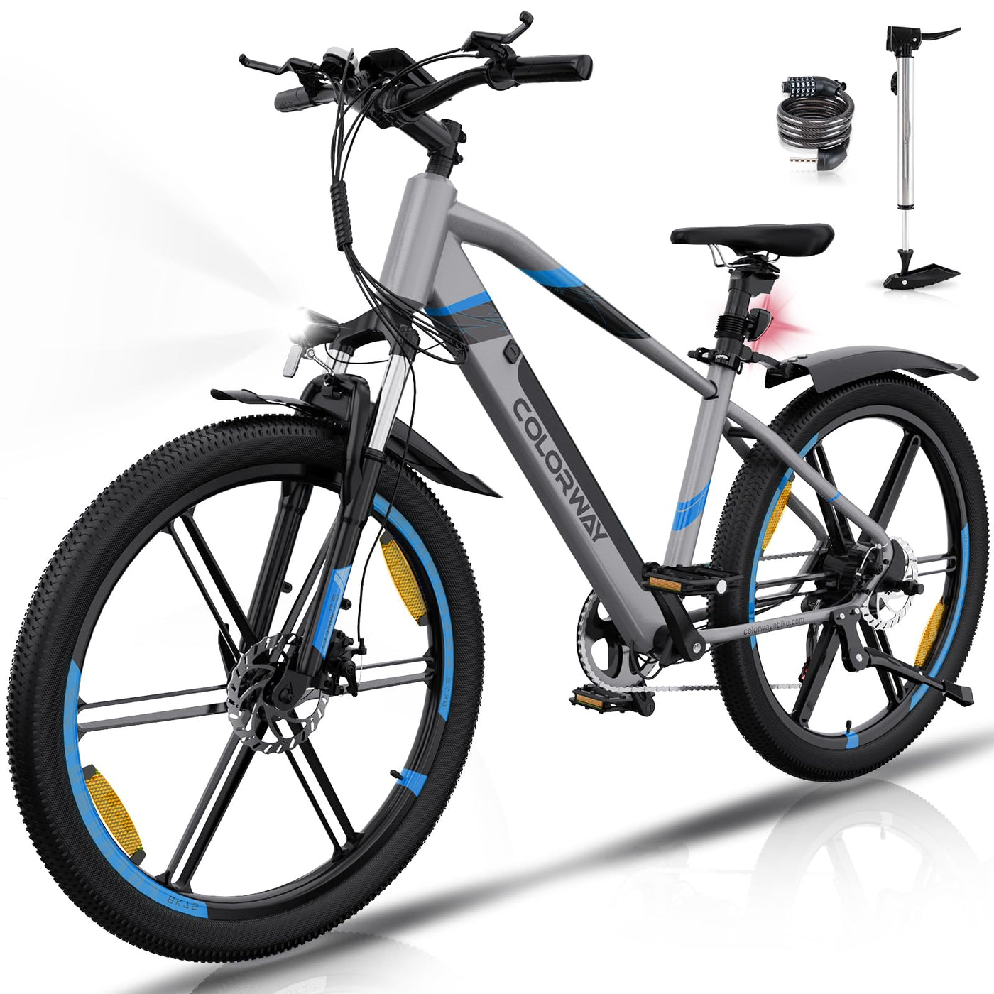 COLORWAY E Bike Herren Damen Elektrofahrräder 26 x 2,35 Zoll 250W Motor 36V 12Ah herausnehmbarer Akku EBike, Höchstgeschwindigkeit 25 km/h, E Mountainbike Ausdauer 35-90KM