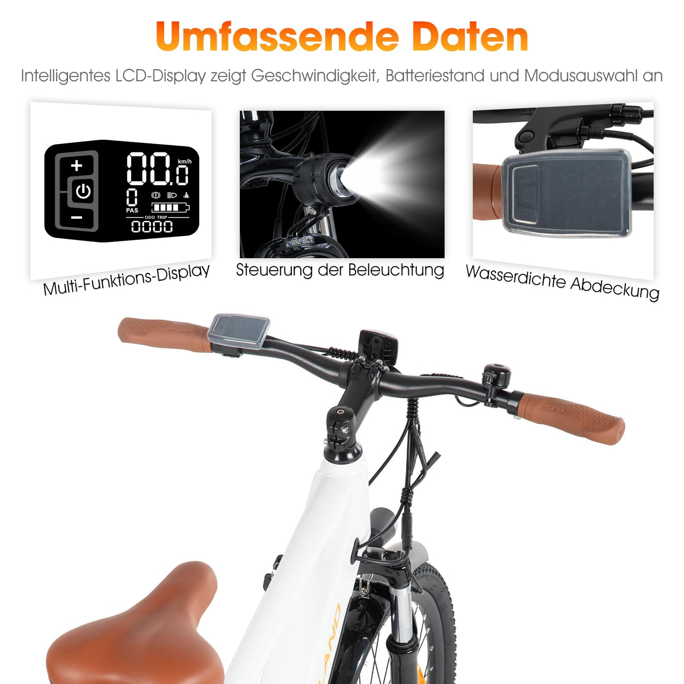 Hiland 26 Zoll Elektro-Mountainbike mit 250W Motor & 36V 7.8Ah Akku, Elektrofahrrad für Männer Frauen, All-Terrain Erwachsene Elektro-MTB mit Gabelfederung, Weiß