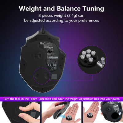 Large Gaming Mouse, Verkabelte Maus für große Hände (mit 12400 DPI, 6 Tasten, Einstellbare Gewicht und RGB-LED-Licht), Computer Gaming-Maus für PC/Mac/Laptop, Schwarz