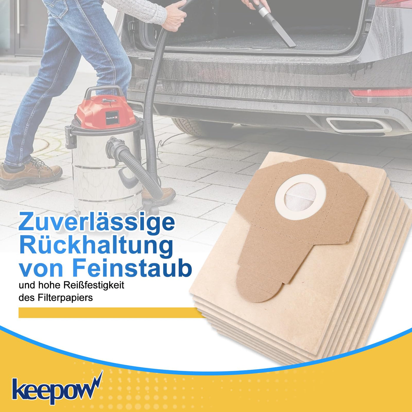 KEEPOW Schmutzfangsack 30L Staubsaugerbeutel für Einhell Nass-Trockensauger, StaubsaugerBeutel für Einhell TC-VC 1820 s Beutel, 8 Stück