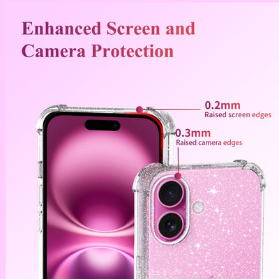 Tikgue Handykette für iPhone 16 Hülle mit Band, Handyhülle mit Kordel zum Umhängen Schutzhülle mit Kette Glitzer Transparent Weich TPU Silikon Bumper - Roségold