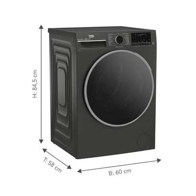 Beko B3WFT59415M Waschvollautomat, Waschmaschine, 9kg, 1400 U/min, SteamCure Dampffunktion, allergikergeeignet, AddXtra-Nachlegefunktion, Ironfast, AquaWave-Schontrommel, Bluetooth-Steuerung, Grau