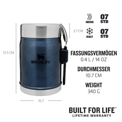 Stanley Classic Legendary Thermobehälter für Essen mit Göffel 400 ml - Hält 7 Stunden Heiß oder Kalt - Edelstahl Warmhaltebehälter Essen - BPA-Frei - Spülmaschinenfest - Nightfall