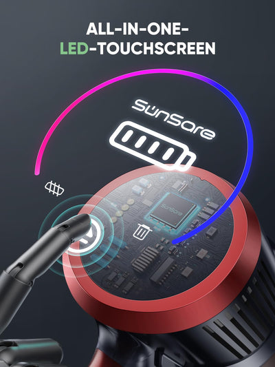SunSare Akku Staubsauger 450W/40000PA,Staubsauger Kabellos Bis zu 55Mins Laufzeit mit LED Display Leichter Antiverwicklung Akkusauger, Super Leise akkustaubsauger für Hartböden Teppiche Tierhaare