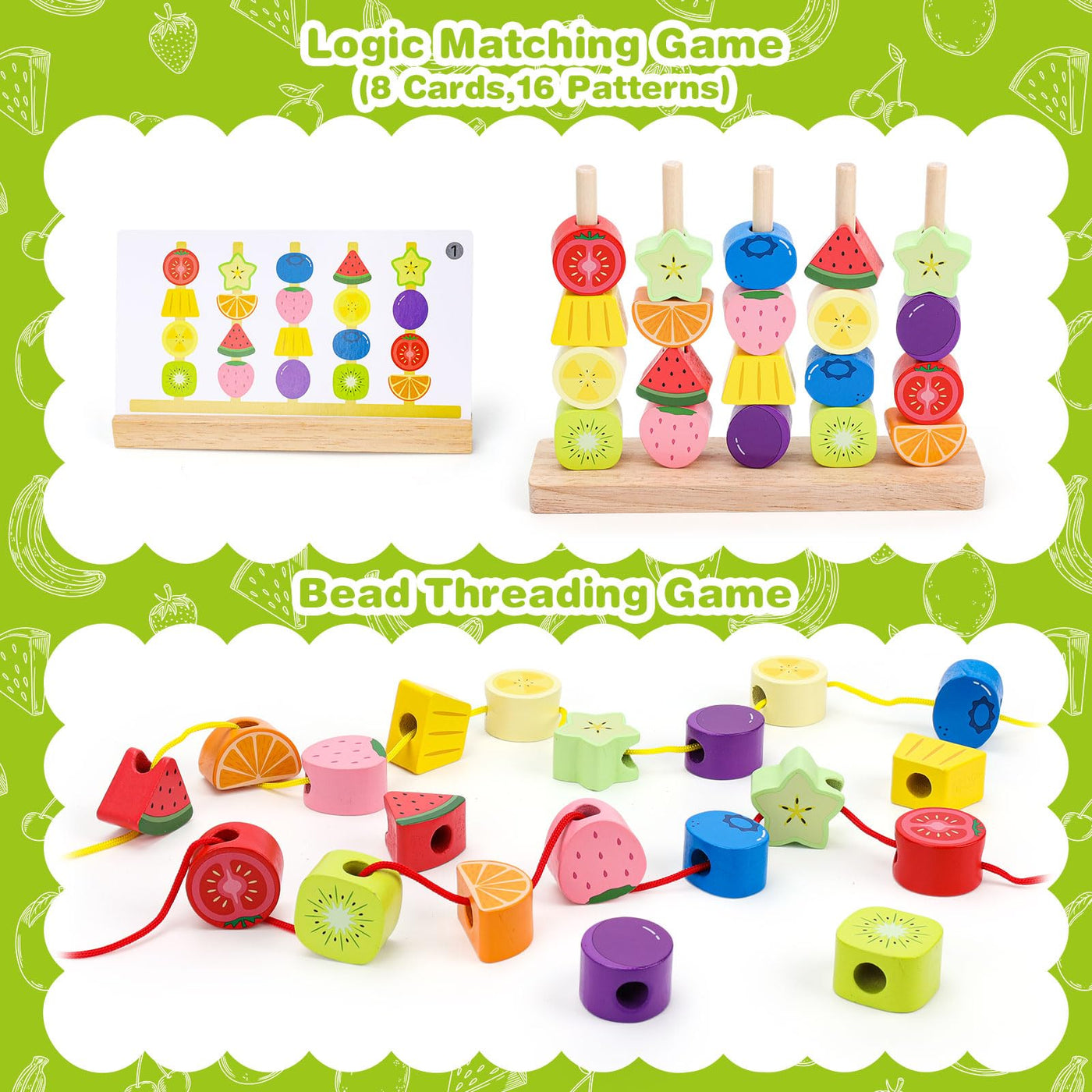 Montessori Spielzeug ab 2 3 4 5 Jahre: Holzspielzeug mit Steckspiel Fädelspiel Bausteinen Motorikspielzeug mit Stapelsteinen Sortierspiel Lernspiele Geschenk für Baby Jungen Mädchen Spielsachen