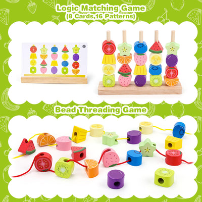 Montessori Spielzeug ab 2 3 4 5 Jahre: Holzspielzeug mit Steckspiel Fädelspiel Bausteinen Motorikspielzeug mit Stapelsteinen Sortierspiel Lernspiele Geschenk für Baby Jungen Mädchen Spielsachen