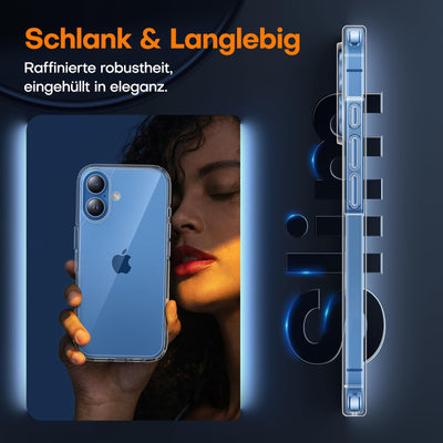 TAURI 5 in 1 für iPhone 16 hülle, Handyhülle für iPhone 16 Case, [Vergilbt Nicht] Schlanke, Stoßfeste Telefon Hülle - Transparent