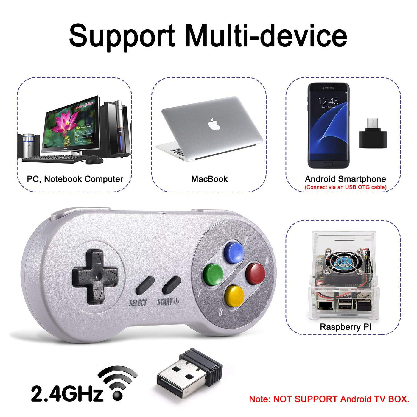 miadore Wireless USB Controller für SNES Emulator, 2 Pack 2.4G USB Gamepad Joystick SNES Game Controller für Windows PC Mac und Retropie