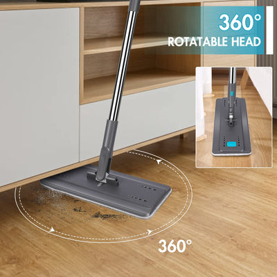 MASTERTOP Wischmopp Set mit Eimer, Bodenwischer Set mit 6 Mikrofaser Wischpads und Edelstahlgriff, 2 in 1 Putzeimer mit Wischmop, Wischer mit Auswringfunktionfür Alle Bodentypen, Grau+Blau