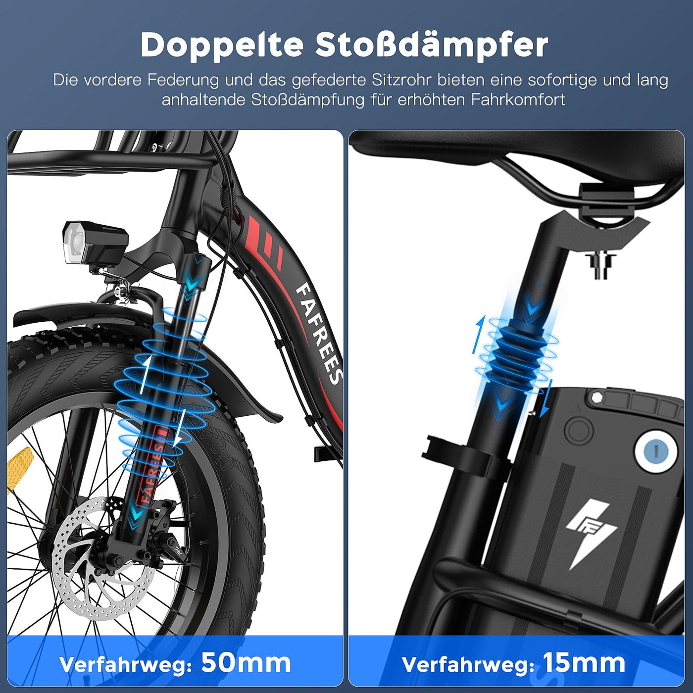 Fafrees E Bike für Männer Frauen, 20 Zoll Elektrofahrrad Faltrad mit 48 V 22.5 Ah herausnehmbarem Akku, 4.0 Fat Tyre Mountain E-Bike mit 7S Gängen, F20 Max (buntes Blau)