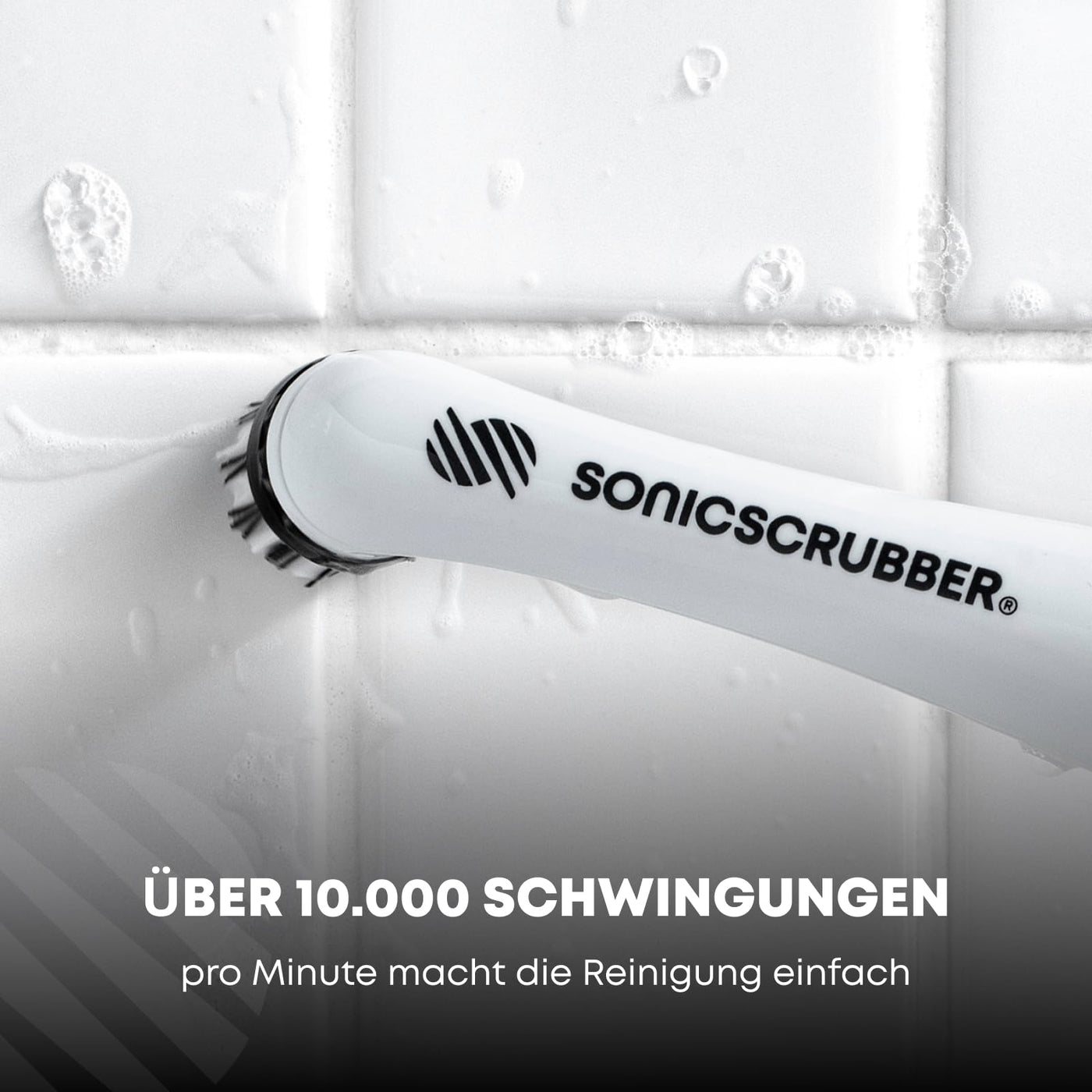 SonicScrubber - Elektrische Reinigungsbürste - Inklusive 4 Bürstenköpfe - Ideal für alle Räume und Oberflächen - AA-Batterien im Lieferumfang enthalten (Haushalt für Küche und Bad)