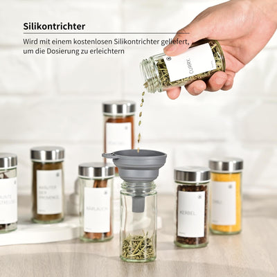 Miorkly 12 Gewürzgläser mit Streueinsatz-Hochwertiger Edelstahldeckel Gewürzdosen-Runder Gewürzstreuer-Transparenter Gewürzbehälter-Gewürze Set hat Gewürzgläser Rund, Ausgangssiebe et