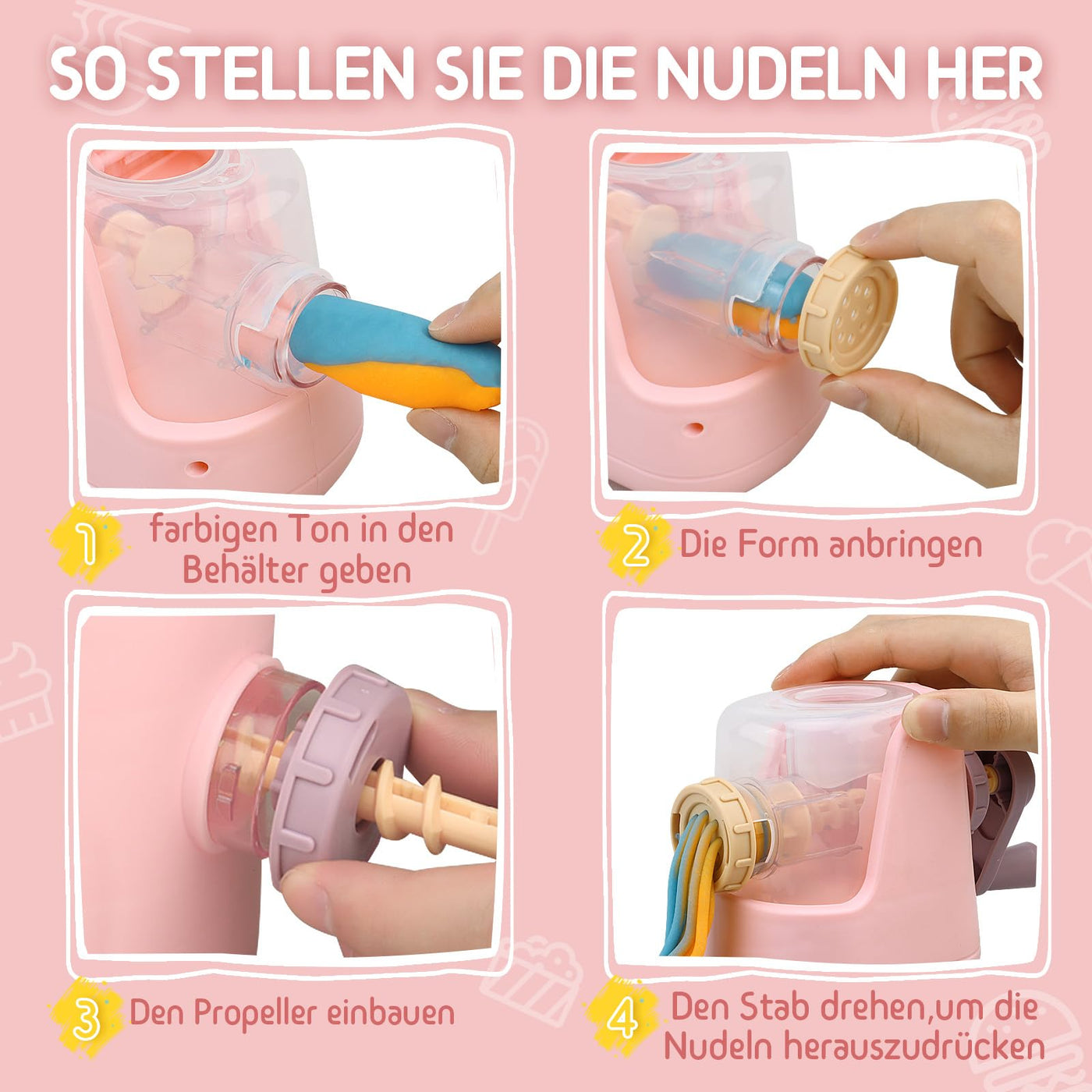 JONRRYIN Knete Set für Kinder, 65 Stück Knete Zubehör Knetwerkzeug mit 12 Modelliermasse, Kreatives Kinderknete Dough Nudelmaschine Spielset Geschenk für Mädchen & Junge (Rosa)