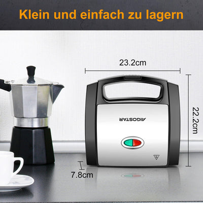 Aigostar Sandwichmaker für Dreieckige Sandwichtoasts, 800 W mit Antihaftbeschichtung, Doppelseitiges Backen bei Konstanter Temperatur, Vertikale Lagerung, Rutschfeste Füße, BPA-frei