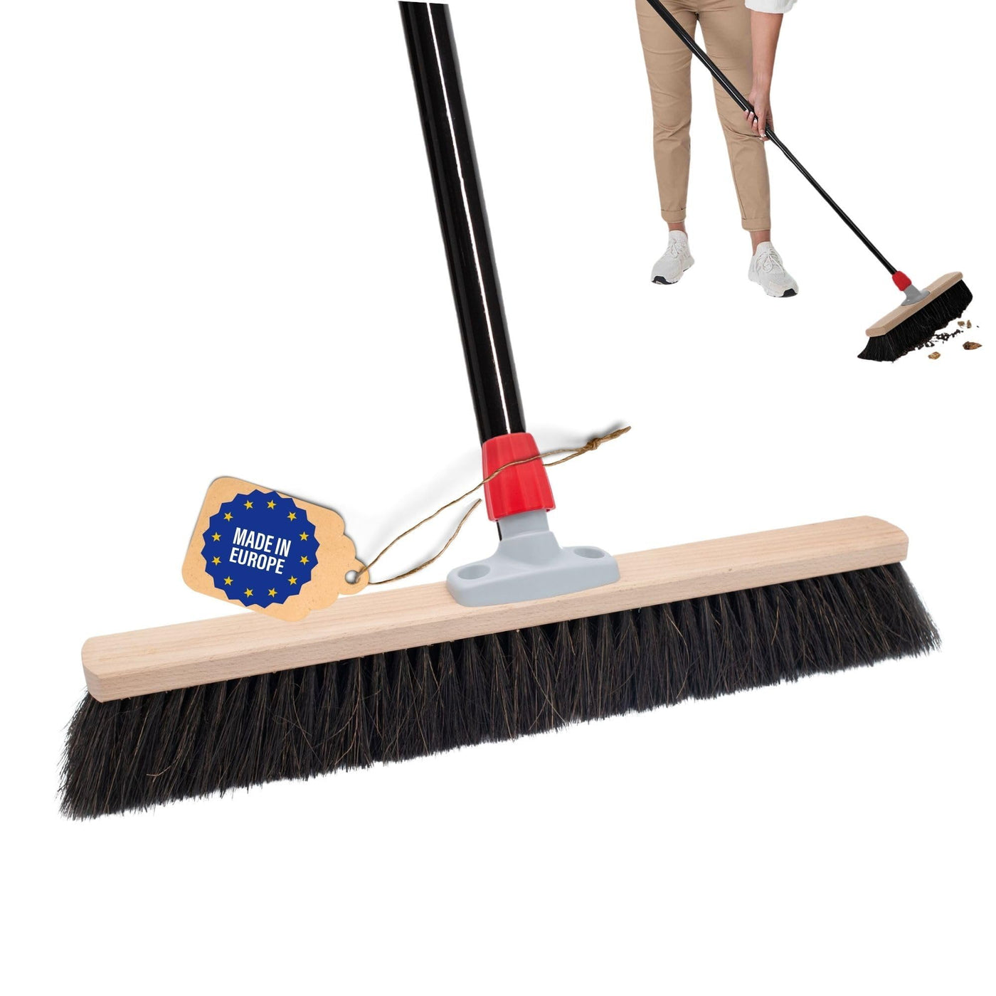 Novaliv Saalbesen 40 cm mit Stiel Borsten Rosshaarbesen Besen fein mit stiel Ideal als Werkstattbesen Hallenbesen Industriebesen Hausbesen Naturhaarbesen Zimmerbesen Haarbesen Stubenbesen Besen weich