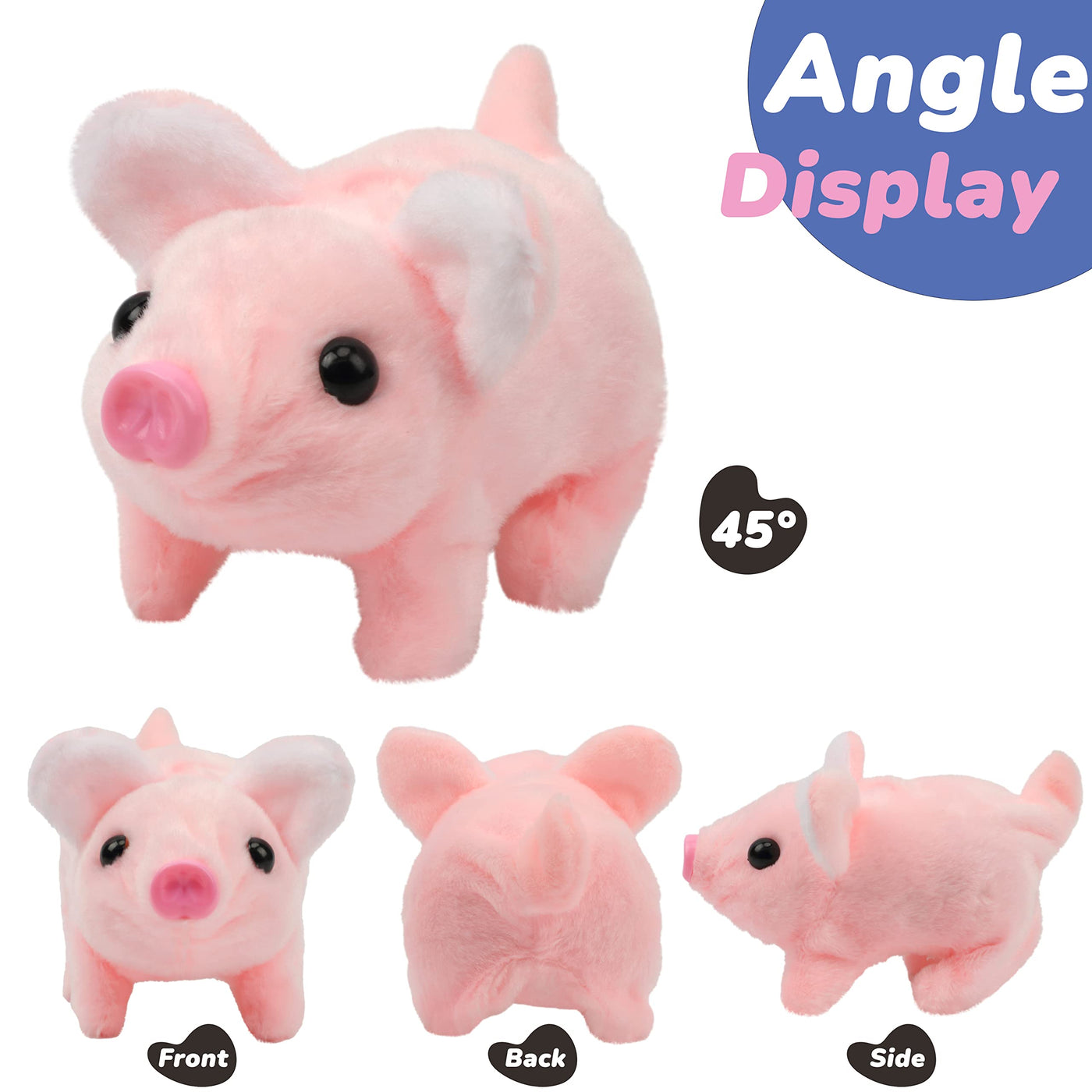 Hopearl Laufendes Schweinchen Haustier Interaktiv Kriechend Ferkel Elektronisches Plüsch Spielzeug Schwein Grunz Zuckende Nase Schwanz Wedeln Animiert Geschenke für Kleinkinder Geburtstag, Rosa, 20 cm