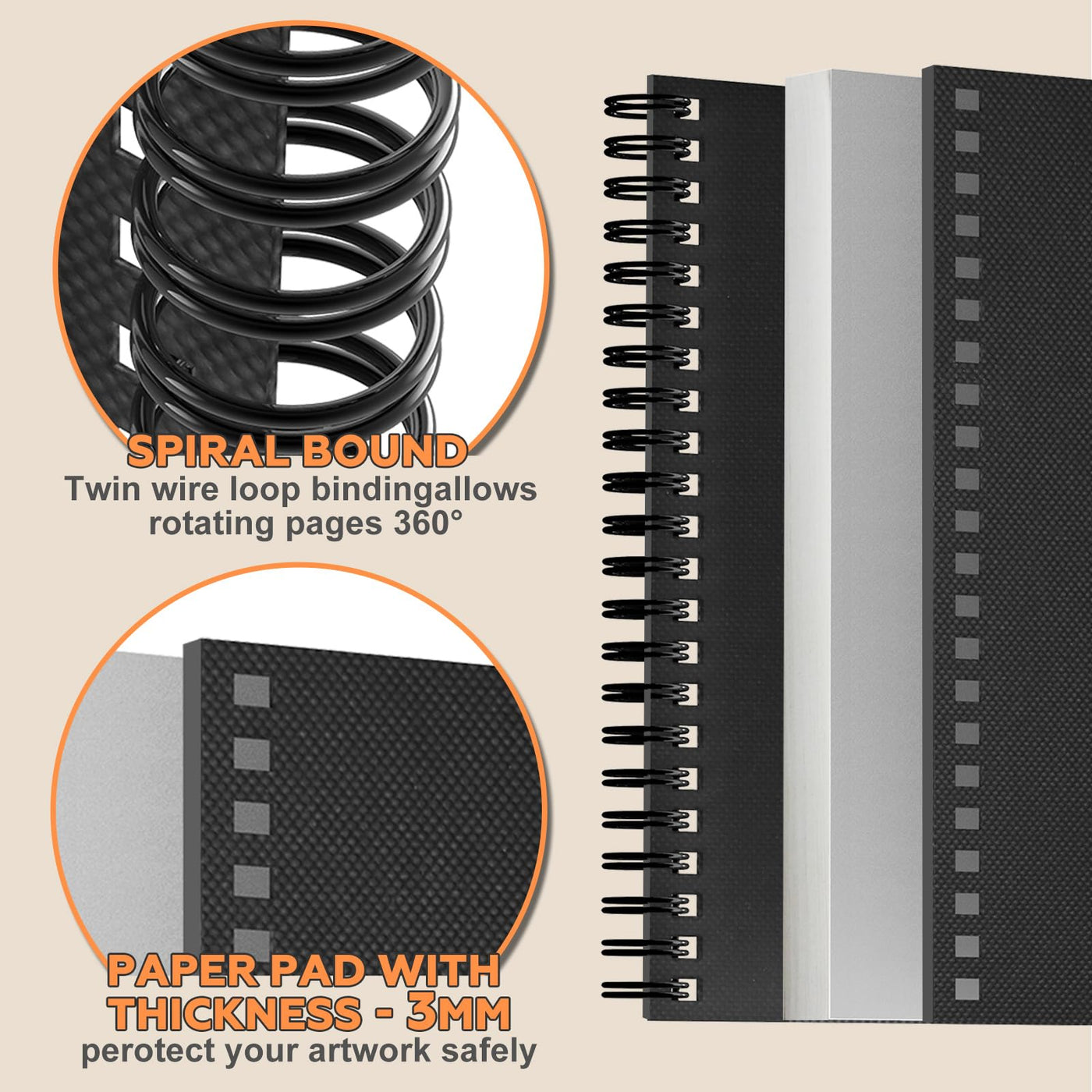 2 Stück A5 Skizzenbuch,100 g/m² Zeichenblöcke mit Spiralbindung-160 Blatt /320 Seiten-Skizzenbücher mit festem Einband-Professionnelle Zeichenbuch für Kinder & Erwachsene, Ideal für Skizzen