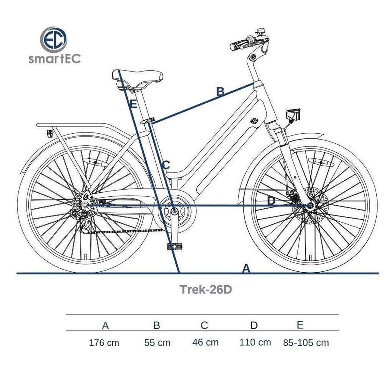 smartEC Trek-28D E-Bike Damen Trekking 250W Hinterradmotor Li-Ion-Akku 36V/13Ah Elektrofahrrad 28 Zoll Reichweite 90km bis 25 km/h Trekking City (Blau)