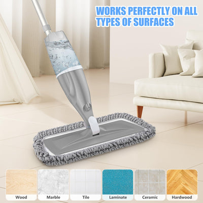 Wischmopp mit Sprühfunktion – EXEGO Bodenwischer mit Sprühmopp Spray Mop Floor Mop mit 3X Wischpads Staubwischer Nasswischer für Schnelle Reinigung Hartholz, Marmor, Holz, Laminat, Fliesen