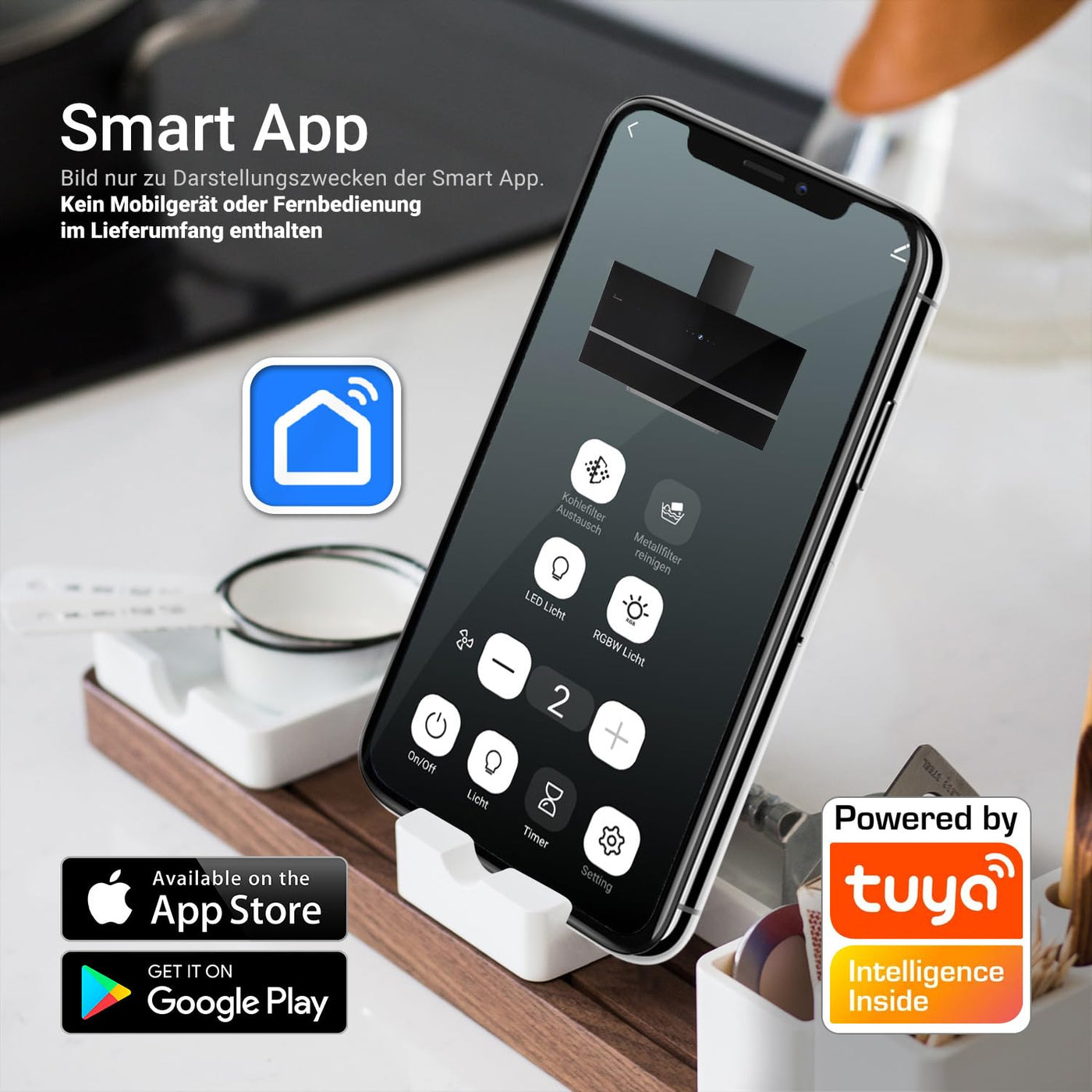 KKT KOLBE Dunstabzugshaube 90 cm | Wandhaube Kopffrei | Schwarz Glas | Smart WiFi App | Nachlaufautomatik | RGBW-LED | WLAN | SensorTouch Bedienung | EASY909SHCM