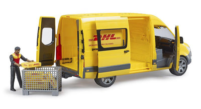 bruder 02671 - MB Sprinter DHL mit Fahrer inkl. Gitterbox mit Versandpaketen - 1:16 Versand & Logistik Fahrzeug Transporter Paket-Dienst Lieferwagen