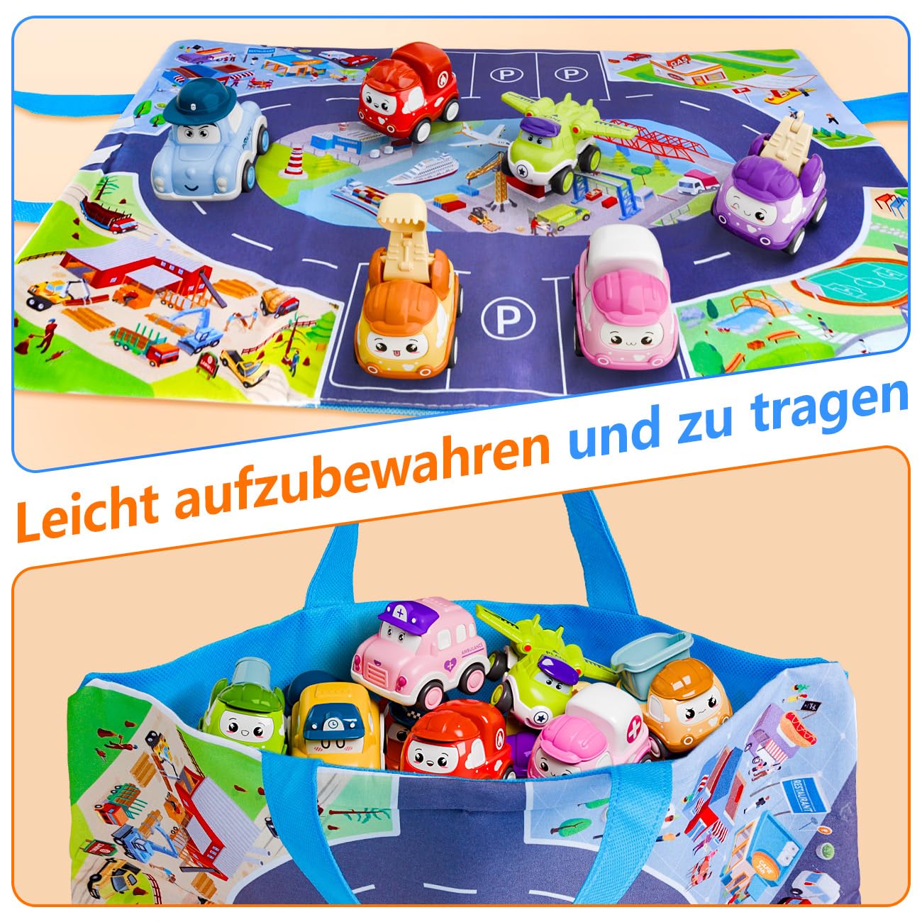 KmmiFF 12pcs Aufziehauto ab 1 Jahr, Mini Zurückziehen Spielzeugauto Set mit Spielmatte und Aufbewahrungsbox als Geburtstag Weihnachten Neujahr Geschenk für Jungen Mädchen Kinder 1 2 3 Jahre