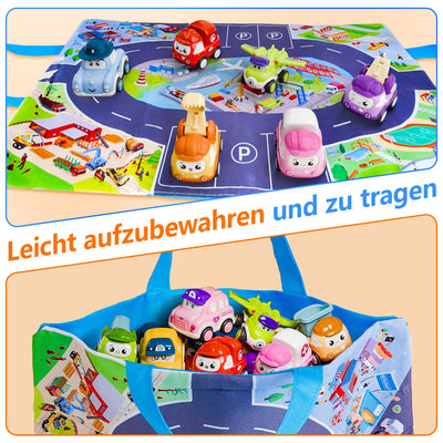 KmmiFF 12pcs Aufziehauto ab 1 Jahr, Mini Zurückziehen Spielzeugauto Set mit Spielmatte und Aufbewahrungsbox als Geburtstag Weihnachten Neujahr Geschenk für Jungen Mädchen Kinder 1 2 3 Jahre