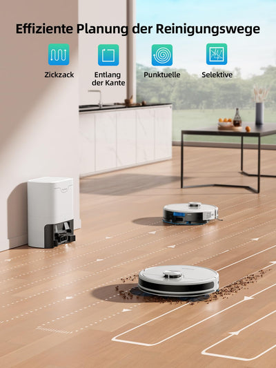 Staubsauger Roboter mit Wischfunktion, HONITURE Q6 SE Saugroboter, 3500Pa Saugroboter mit gespeicherten Karten, ideal für Tierhaare, Teppiche und Hartböden, Laufzeit 200 Minuten (mit 2,5L Saugstation)