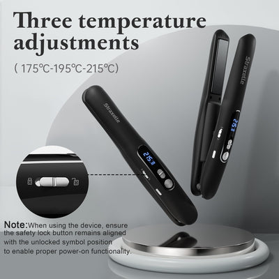 Straxelle Mini Glätteisen Kabellos 2 in 1 Glätteisen Locken und Glätten mit 5000mAh ReiseGlätteisen 3 Einstellbare Temperaturen 175°C-215°C mit LED-Anzeige für Frauen Männer (Schwarz)