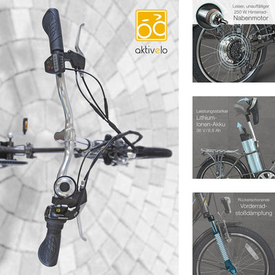 aktivelo E-Klapprad, 20 Zoll E-Bike, Faltrad mit wartungsfreiem 250 W Mittelmotor mit 5 Motorunterstützungsstufen, 65 km Reichweite, 7 Gang Nabenschaltung, für Damen und Herren geeignet