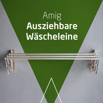 Amig – Wäscheständer Ausziehbar Für die Wand | hochbeständiges Aluminium | Edelstahlschrauben | Für Drinnen und Draußen | Einfache Installation | Maße: 100x14x3 cm