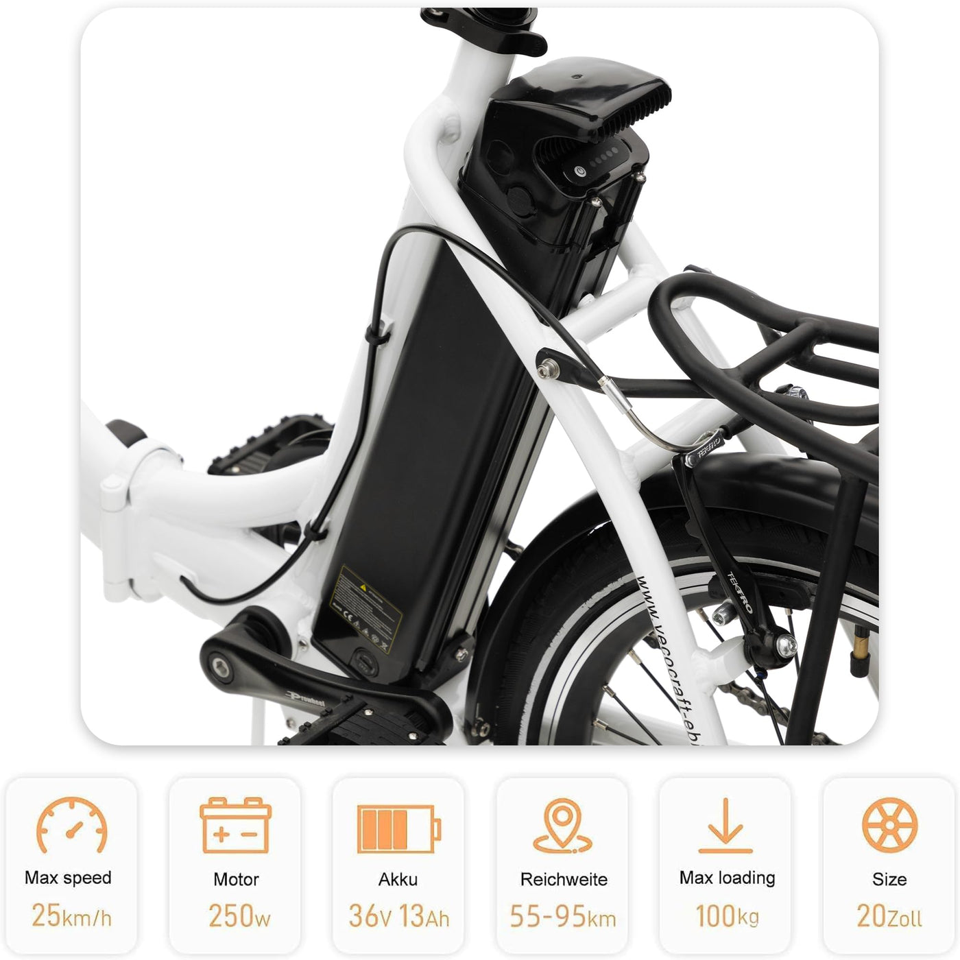 VecoCraft E-Pax e Bike klapprad Elektrofahrrad, 20 Zoll E-Klapprad, mit 7-Gang elektrofahrräder, Li-Ion-Akku 36V/13Ah Akku, Reichweite bis zu 55-95km, 250W Hinterradmotor Elektro klapprad 20 Zoll