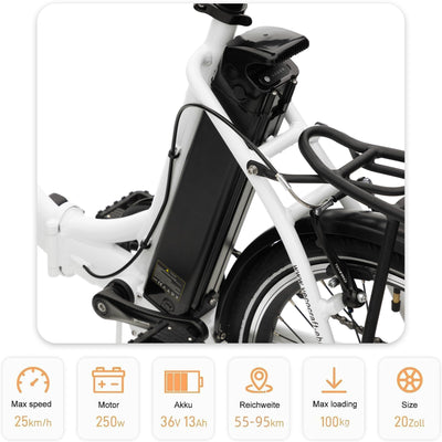 VecoCraft E-Pax e Bike klapprad Elektrofahrrad, 20 Zoll E-Klapprad, mit 7-Gang elektrofahrräder, Li-Ion-Akku 36V/13Ah Akku, Reichweite bis zu 55-95km, 250W Hinterradmotor Elektro klapprad 20 Zoll