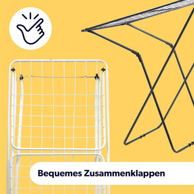 KADAX Wäscheflügeltrockner, Wäscheständer mit Flügeln, Trockenlänge 18m/23m, Luftstromwäscheständer aus pulverbeschichteten Stahl, klappbarer Trockner (Weiß/2-Flügel)