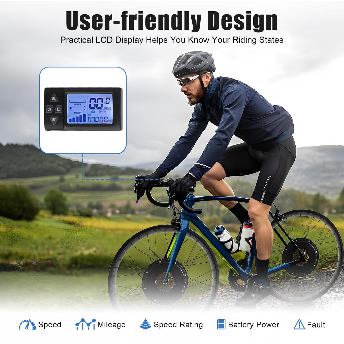 SanBouSi Fat-Bike Fatbike Umbausatz 26Zoll E-Bike Bürstenloser Hinterrad Motor Kit mit LCD Display 48V 1500W