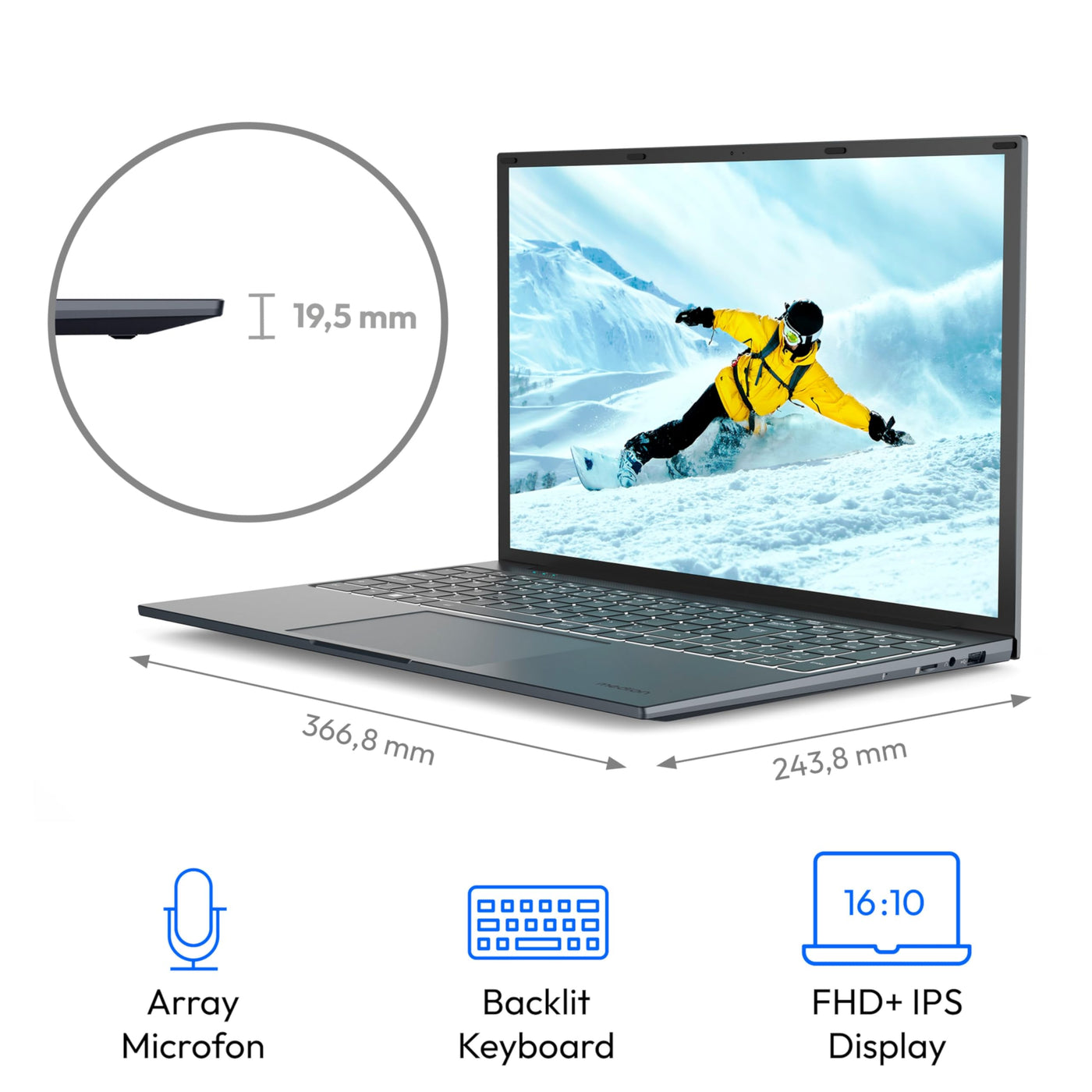 MEDION E16433 0,6 cm (16 Zoll) Full HD+ Laptop (Intel Core i7-1255U, 1TB SSD, 16GB DDR5 RAM, Full HD Webcam, WLAN, Win 11 Home)