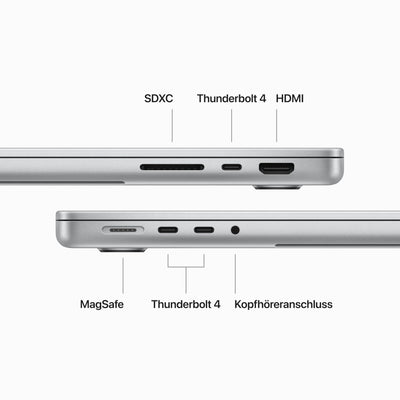 Apple 2023 MacBook Pro Laptop M3 Pro Chip mit 11‑Core CPU, 14‑Core GPU: 14,2" Liquid Retina XDR Display, 18 GB gemeinsamer Arbeitsspeicher, 512 GB SSD Speicher. Funktioniert mit iPhone, Silber