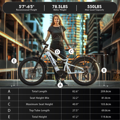 Tifgalop 26-Zoll-Offroad-Elektrofahrrad, Unisex für Erwachsene, Vollfederung, 7 Gänge, 52 V 19 Ah Lithiumbatterie, Reichweite bis zu 45-90 km