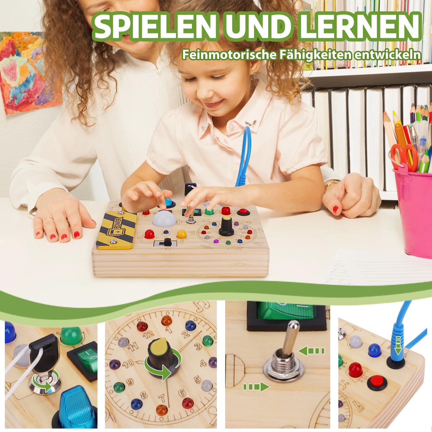 Konijiwa Montessori Spielzeug ab 1 Jahr Busy Board Activity Board Spielzeug ab 2 Jahre Holzspielzeug mit 10 Schalter 23 LED-Leuchten Spielzeug Sensory Learning Toys für 1 2 3 Jahre Jungen und Mädchen