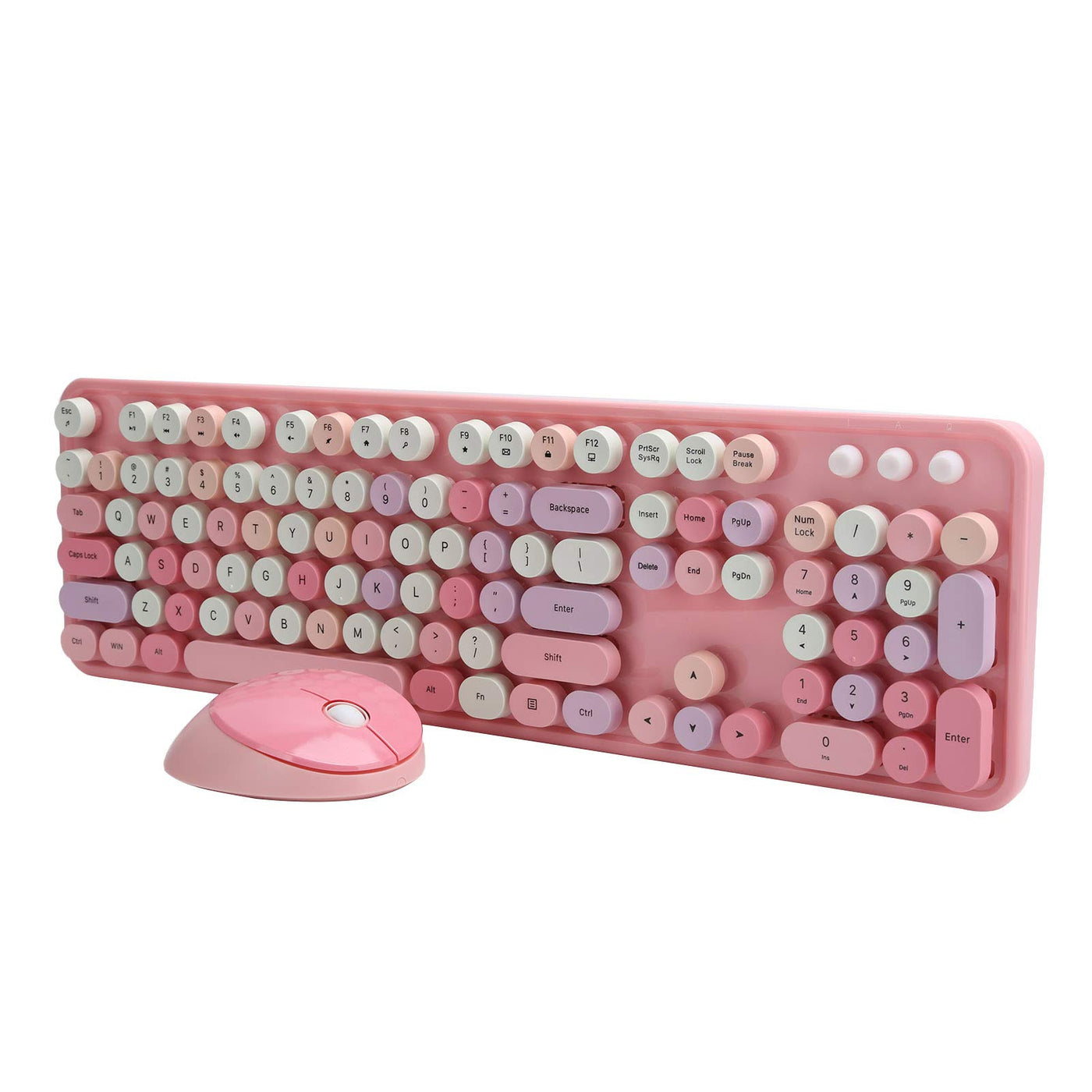 T opiky Wireless Keyboard Mouse Set, Full-Size Wireless Keyboard Mouse Combo, 2,4 GHz 104-Tasten-Retro-Tastatur und 1600 DPI einstellbare Maus für PC-Desktop-Computer Laptop(Rosa)