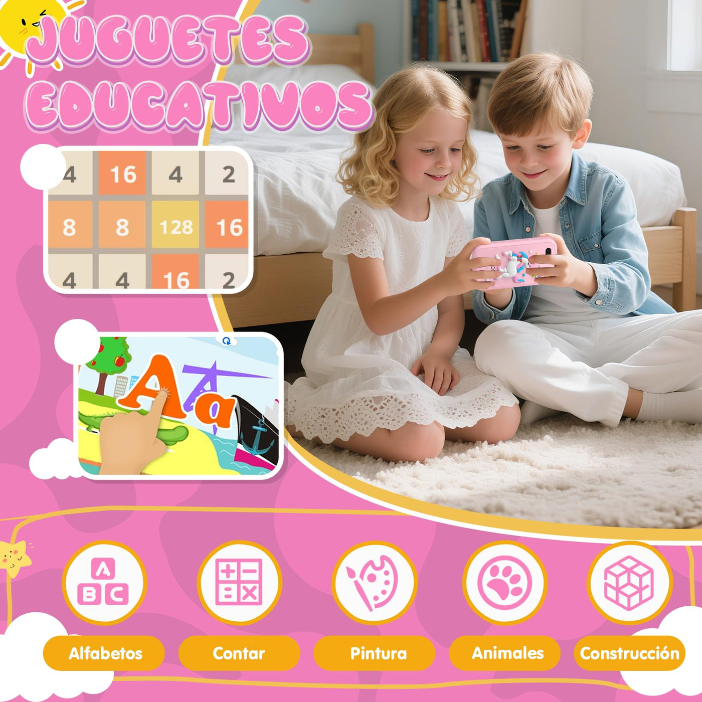 Fippesax Kinder Handy Smartphone Spielzeug, Kinderkamera 2,8" Touchscreen Handy für Mädchen Jungen, 20 lernspiele, Dualkamera, 8GB SD Karte, MP3 Player 3-9 Jahre