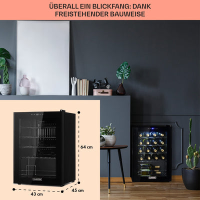 Klarstein Weinkühlschrank, 1 Zonen Getränkekühlschrank Klein, Kleiner Weinschrank 53L, Wein-Kühlschrank Klein mit Glastür, Indoor/Outdoor Flaschenkühlschrank, Wine Fridge 5-18°C, 20 Flaschen