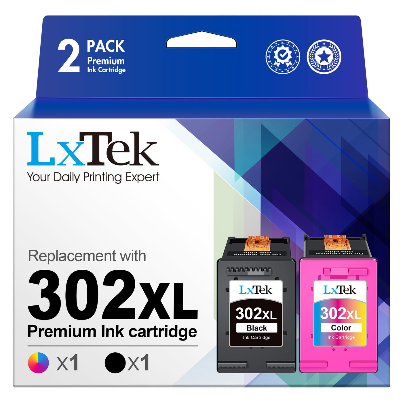 LxTek 302 XL Multipack Wiederaufbereitet Tintenpatrone Kompatibel für HP 302 Druckerpatronen 302XL für Envy 4525 4527 4520 Officejet 3831 3830 5230 5220 DeskJet 3630 2130 3636 (1 Schwarz, 1 Farbe)
