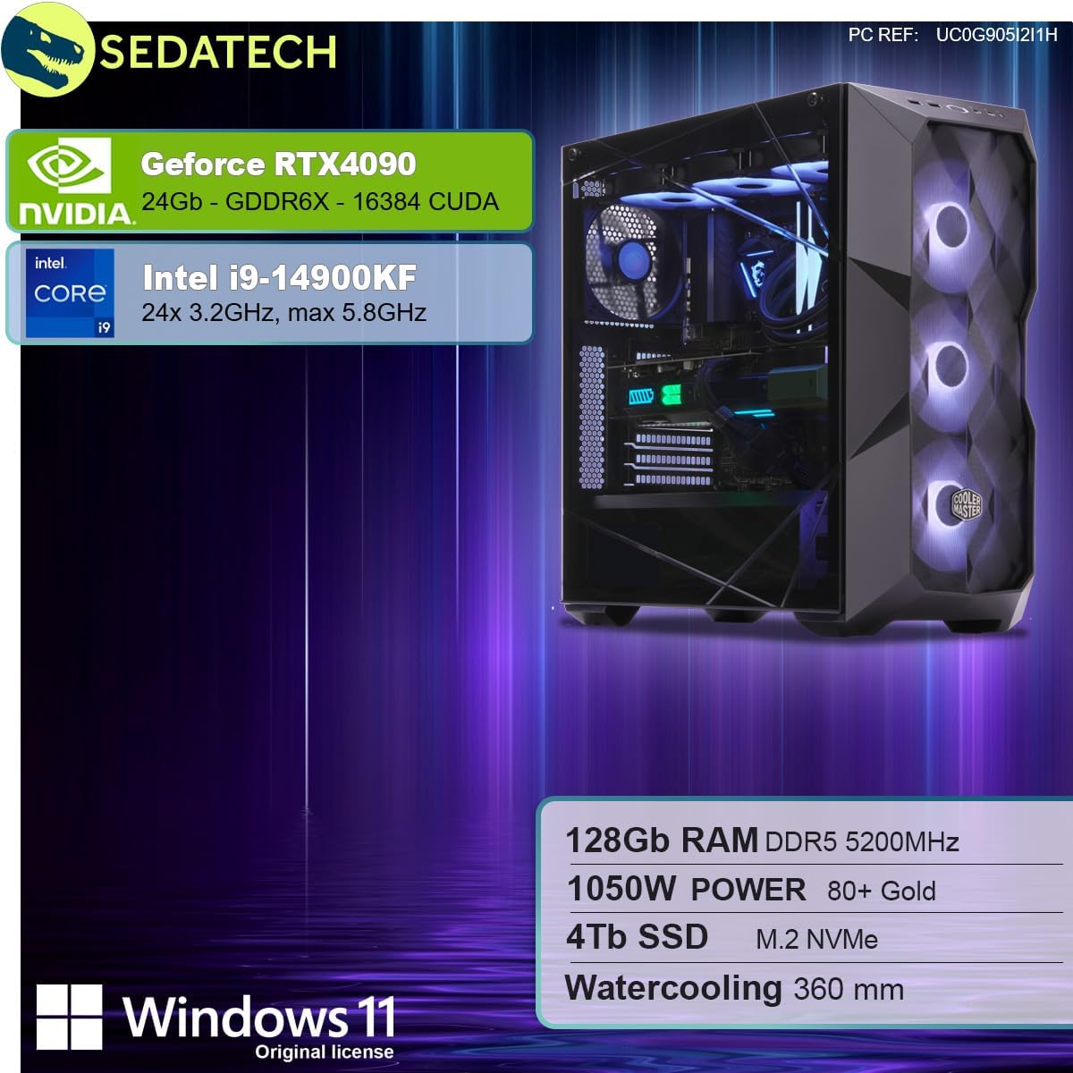 Sedatech Pro Gaming PC Wasserkühlung ATX Premium • i9-14900KF • RTX4090 • 128GB DDR5 • 4TB SSD M.2 • Windows 11