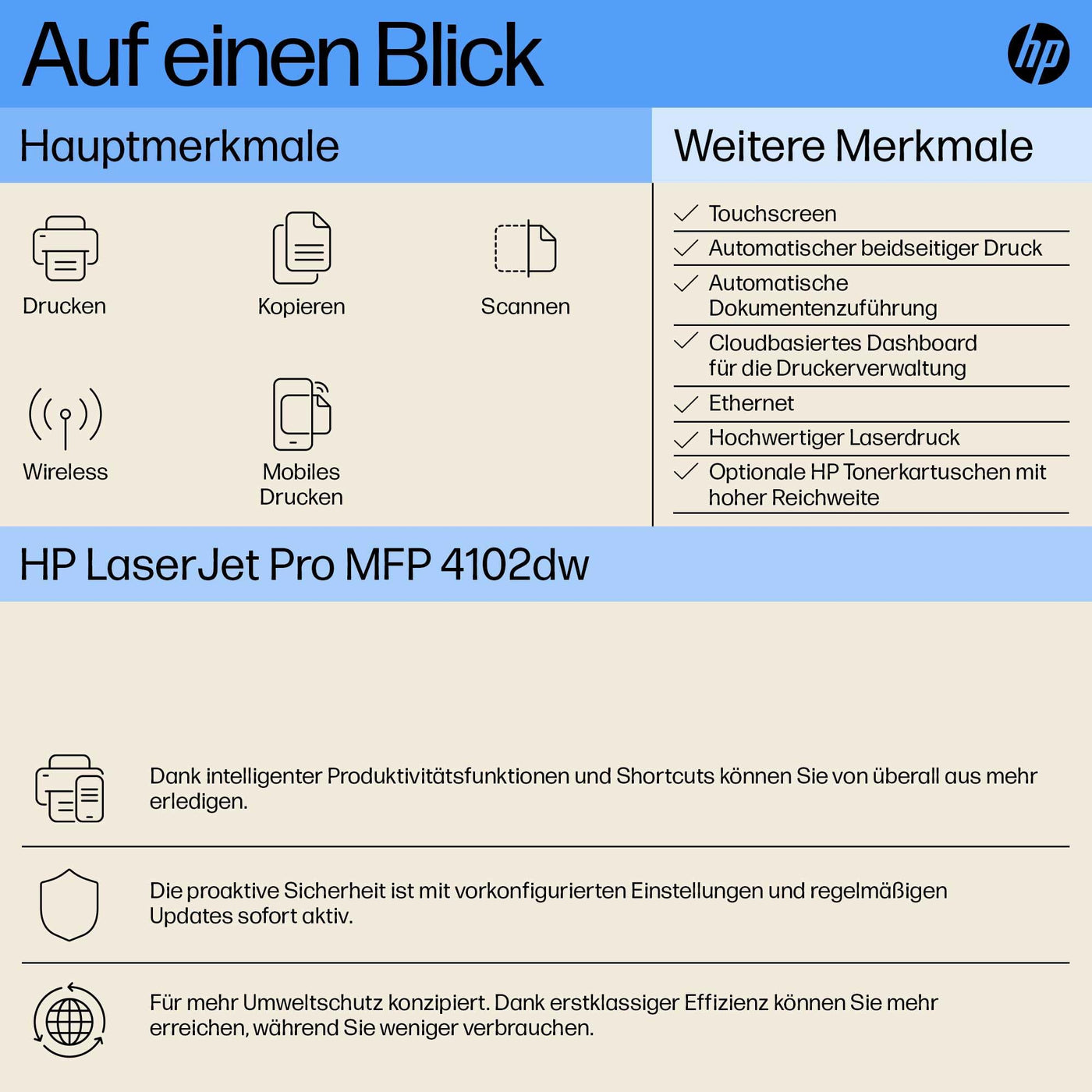 HP LaserJet Pro MFP 4102dw Multifunktions-Laserdrucker, WLAN, Automatischer beidseitiger Druck, Hohe Druckgeschwindigkeit, Bis zu 80.000 Seiten pro Monat, HP Wolf Pro Security