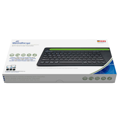 MediaRange, Bluetooth, kompakte Multi-pairing Funk-Tastatur mit 78 Tasten und Touchpad, QWERTZ (DE/AT/CH) Tastaturbelegung, schwarz/grün