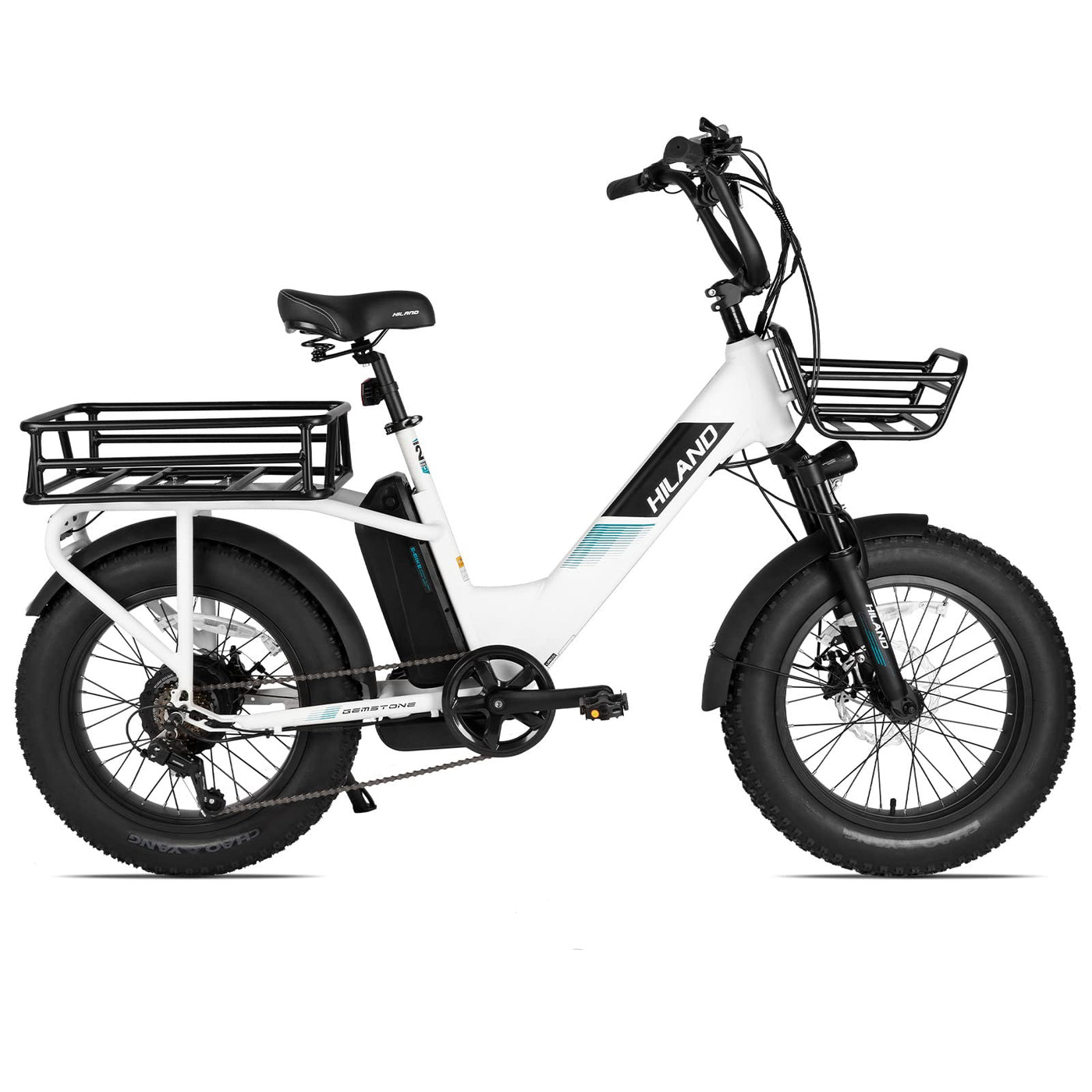 HILAND 20 Zoll 4.0 Fat Tire E Bike Cargo für Erwachsene, Aluminium Alloy Frame Fat Tire Elektrofahrrad, Suspension Fork Elektrofahrrad mit Gepäckträger für Damen und Herren Silber