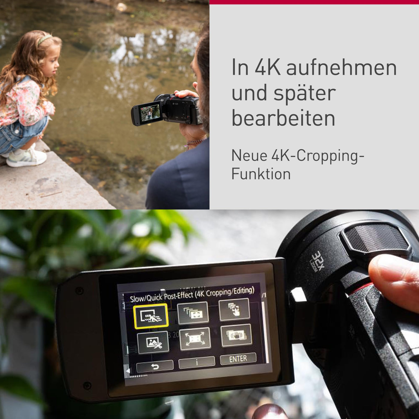 Panasonic HC-VX3E-K 4K-Camcorder, 4K-Video (25p), 25-mm-F1.8-Weitwinkelobjektiv, 24-facher optischer Zoom, Hybrid OIS+, HDR, Zoom-Mikrofon, Touchscreen, kreative Funktionen, Schwarz